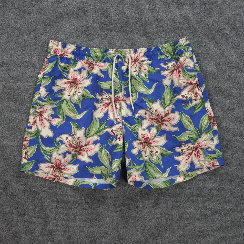 Polo Ralph Lauren Swim‎ Trunks Mens 2XL Blue Floral Traveler Hawaiian Beach